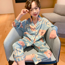 Childrens pajamas boys loungewear summer thin long sleeve air conditioning suit little boy spring and autumn middle child ice silk set
