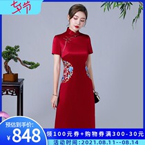 Wedding silk cheongsam 2021 summer new improved retro elegant hi mother-in-law dress mid-length dress female