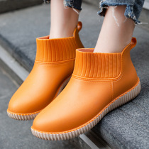 Rain Shoes Woman Flat Bottom Korean Version Waterproof Shoes Adult Non-slip Short Drum Martin Rain Boots Mother Shoes Schoolgirl Work Rubber Shoes