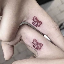 Red bow finger tattoo sticker waterproof durable female simulation black line butterfly tattoo sticker cute
