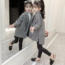 Childrens clothing girls foreign-style woolen coat autumn and winter 2021 new autumn childrens thick woolen coat big children autumn