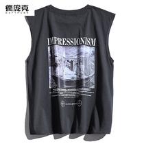Summer new American vintage printed sleeveless vests Male currents Relaxed Harbor Wind Students Art Feel Sleeveless Shirts Women