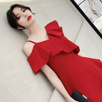 MAJEWUYU wine red short gown can normally be worn on 2022 new engagement banquet harness dress with dress