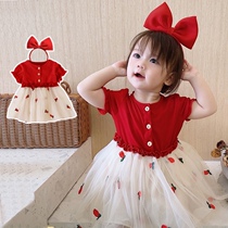 New girl dress one year old girl baby dress baby red princess dress puffy gauze foreign summer dress