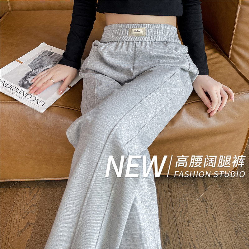 Grey Sports Wide Leg Pants for Women Spring and Autumn 2023 New Popular High Waist Narrow Version Draping Women's Casual Straight Leg Pants