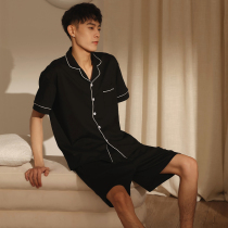 2022 New Pajamas Mens Summer Shorts Shorts Cotton Thin Crewneck Pullover All-Cotton Loungewear Set