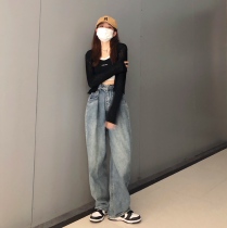 Pure brothers vintage jeans spring and autumn 2021 New straight tube loose high waist thin legs old dad mop pants women