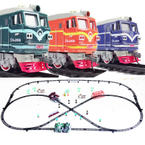 Childrens electric green leather Dongfeng 4B internal combustion engine train track toy high-speed rail small train set track
