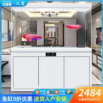 Hanba ultra-white glass fish tank Living room large screen floor-to-ceiling household entrance partition wall free water goldfish tank