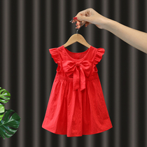 Girls Red Small Skirt Baby Foreign style Cotton dress Summer thin section 1 princess dress 3 years old childrens summer dress
