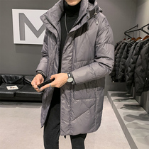 Down jacket mens medium and long 2021 new autumn and winter winter thickened jacket hooded trend casual handsome mens clothing