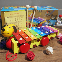 Puzzle eight-tone hand piano baby two-in-one drag puppy August baby childrens music toy Piano musical instrument