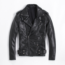 First layer soft cowhide leather leather leather clothing men slim short motorcycle jacket jacket punk large size mens motorcycle clothing