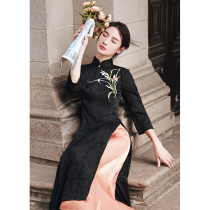 Black Ao Dai cheongsam long 2021 new autumn Vietnam improved Chinese style temperament high-end autumn long sleeve