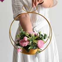 Flower basket flower stand metal flower stand fake flower set Tanabata gift portable wrought iron flower box flower arrangement flower packaging floral art