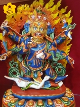 Six-arm maha galla la Buddha statue Nepal full-time gold color painted six arms large black day one ruler bronze sculpture bronze Buddha 33cm