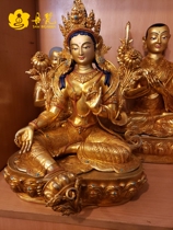Nepals Sakya ethnic group full of gold and green Mother Buddha statue One ruler of five green Zhuma handmade bronze Buddha statue high 45cm