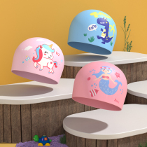 Swimming cap female children swimming cap cute stretch hair cartoon waterproof silicone ear protection fashion swimming cap swimming gear