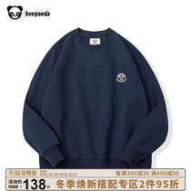 Panda Ben H 2021 autumn and winter New Clothes mens tide round neck plus velvet Japanese embroidery loose hat-free pullover top