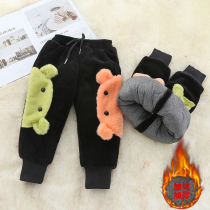 Baby baby plus velvet pants winter wear childrens thickened warm casual pants girls winter cartoon cotton pants tide