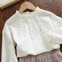 South Korean girls spring and autumn clothes pure cotton long sleeve shirt 2022 new foreign air baby princess shirt spring loaded with undershirt