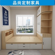  Simple modern solid wood multi-layer tatami bed wardrobe integrated small apartment 1 2 meters 1 5 meters bed cabinet combination customization