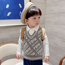 Newborn childrens sweater Net red baby spring and autumn clothes out knitted vest foreign boy travel clothes