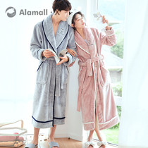 Couple nightgown women autumn and winter coral velvet plus velvet padded mens bathrobe lengthy winter flannel pajamas home clothes