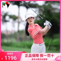 MY Golf Womens Dress Peach Pink Color Display White Suit Lotus Leaf Mesh Yarn Sleeves Fairy new short sleeve blouses speed dry long pants