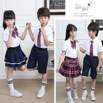 Childrens primary and secondary school students college style school uniform white shirt class uniform Boys and girls summer short-sleeved suit kindergarten garden uniform