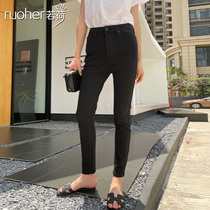 Black jeans womens 2021 new summer thin section spring and autumn small man 89 points high waist thin tight little feet