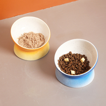 Cat bowl Ceramic cat food bowl Double bowl Protection cervical oblique Ration bowl Anti-tipping Pet rice bowl Drinking water Dog bowl supplies