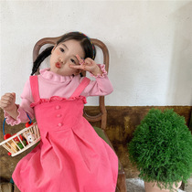 Girl skirt 2021 new spring and autumn winter corduroy sweet princess dress childrens suspender dress dress