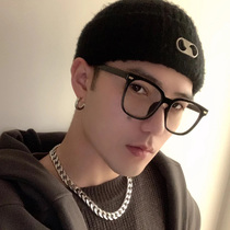 Black frame glasses male Japanese big frame trend Ruffian handsome big face male tide Net red anti blue light myopia decoration flat light eyes