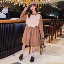 Girls Skirt Autumn Dress 2022 New Big Kids Foreign Clothes Long Sleeves Kids Mid-Length Over-the-Knee Dress