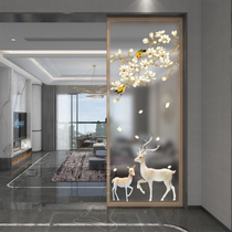 Custom art glass screen partition double-sided home improvement living room door entrance background wall frosted translucent lucky deer