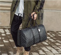 Hong Kong leather travel bags for men and women large capacity short distance travel travel bags Plaid Hand bag shoulder bag tide