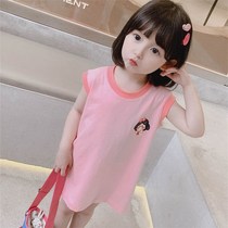 (Cotton) girl dress summer 2021 new female baby casual Korean children sleeveless cartoon skirt