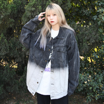 Spring and Autumn Jacket Jacket Women ins Black Gradient Denim Cardigan oversize Top Blue