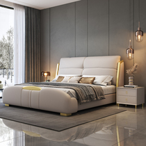 Italian light luxury leather bed modern minimalist master bedroom wedding bed 18m double bed small apartment 15m storage leather bed
