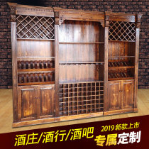 Solid Wood commercial red wine white wine cabinet custom spot winery Wine Cellar showcase retro carbonized wood Mid Island display stand