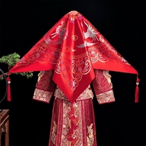 * Red hijab new wedding ceremony cover veil bride Chinese embroidery red show hehe suit hijab big hijab Dragon