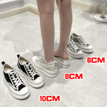 Zhang craftsman thick canvas small fragrant cookie shoes increased 8 cm Spring and Autumn 10 cm tie stealth female shoes