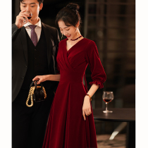 Velvet toast Bride 2021 New Wedding Door Toast Bride Engagement Dress Women Winter Long Sleeve