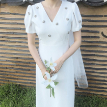 Song Hye Qiao same light wedding dress small dress Tour simple French retro dress summer license registration small white dress