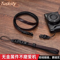 Tusksty leather camera wristband for Sony black card m5m6m7zv1 shoulder strap Ricoh gr3 quick release lanyard