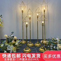 Wedding props Wrought iron geometric gold diamond road guide wedding Catwalk stage layout luminous ornaments road guide lights