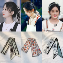 Silk scarf hairband womens summer tied hair bow headdress 2021 new retro French ribbon streamers net red headscarf