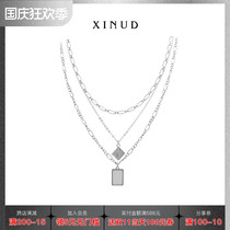 XINUD ins minimalist casual style Korean hot girl retro stacked chain silver square combination necklace
