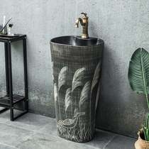 Integrated floor standing column washbasin outdoor Villa courtyard wash basin outdoor courtyard ceramic hand sink